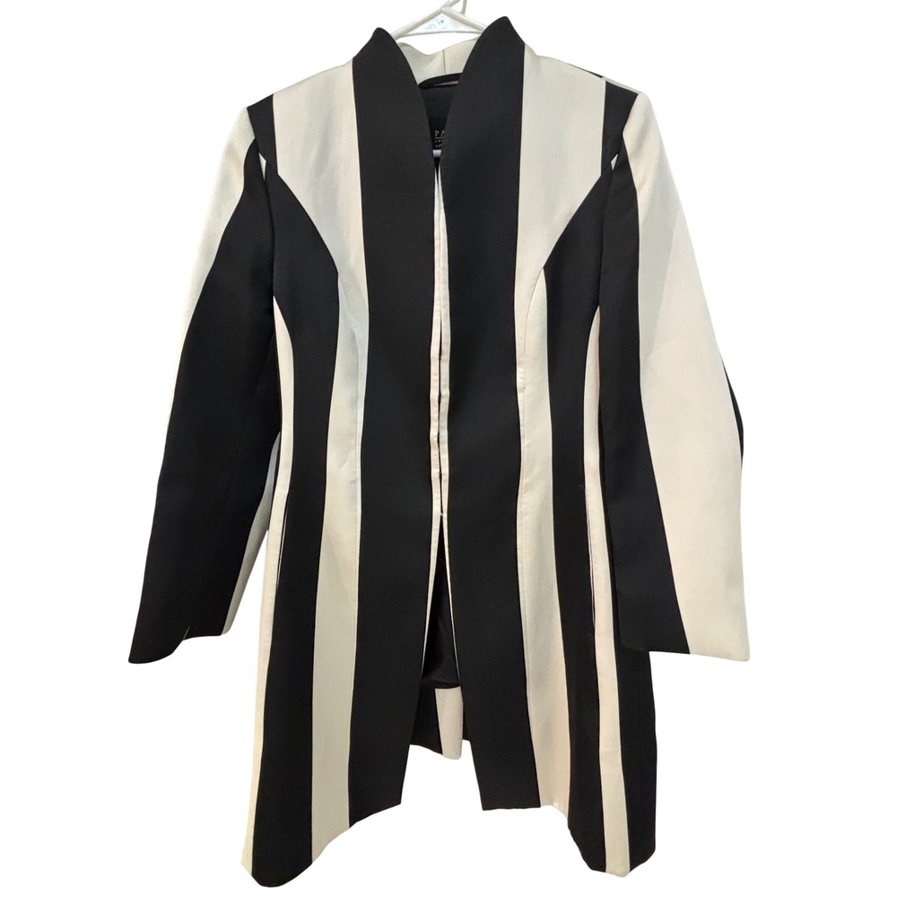 Pauw Amsterdam Black Cream Striped Longline Coat Made in Belgium Size 3 Lined